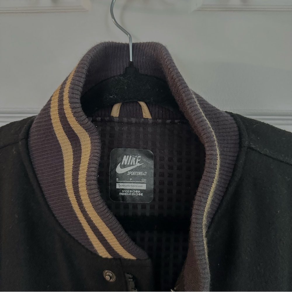 Nike Tech NSW Rare Destroyer Bomber Leather/Wool Varsity Jacket size M EUC - Picture 3 of 16